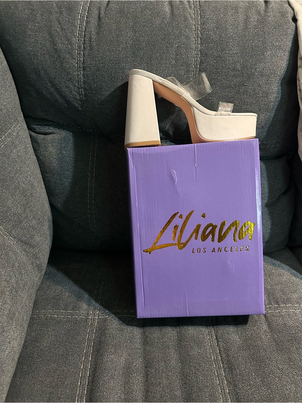 Liliana White Platform Mule Heels with Clear Straps
